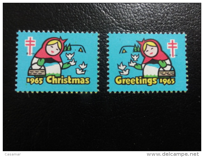 1965 2 Different Simetrical Pair Tree Vignette Christmas Seals Seal Poster Stamp USA - Non Classificati