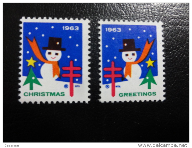 1963 Simetrical Snowman Vignette Christmas Seals Seal Poster Stamp USA - Ohne Zuordnung
