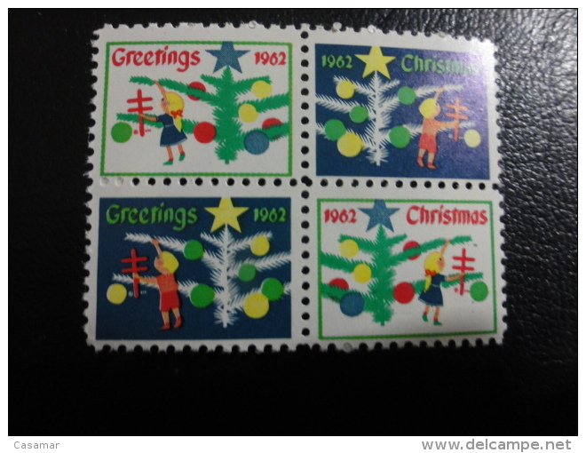 1962 4 Different Bloc 4 Vignette Christmas Seals Seal Poster Stamp USA - Ohne Zuordnung