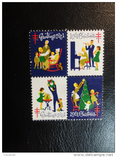 1961 4 Different Boc 4 Vignette Christmas Seals Seal Poster Stamp USA - Ohne Zuordnung