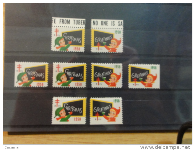 1958 8 Different Perforation Vignette Christmas Seals Seal Poster Stamp USA - Non Classés
