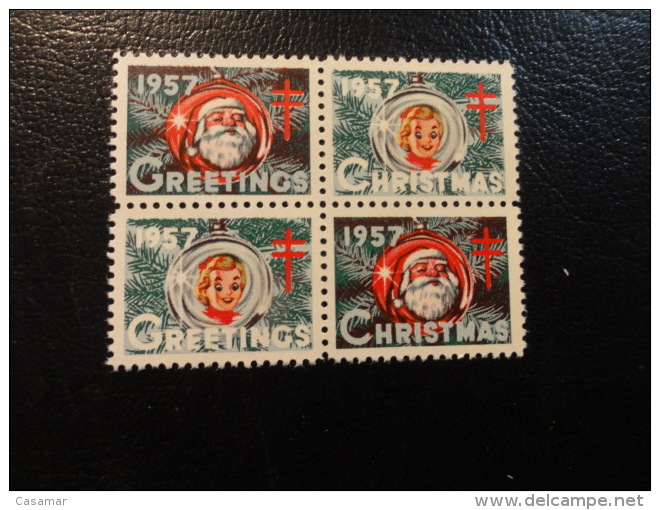 1957 4 Different Bloc 4 Vignette Christmas Seals Seal Poster Stamp USA - Non Classificati