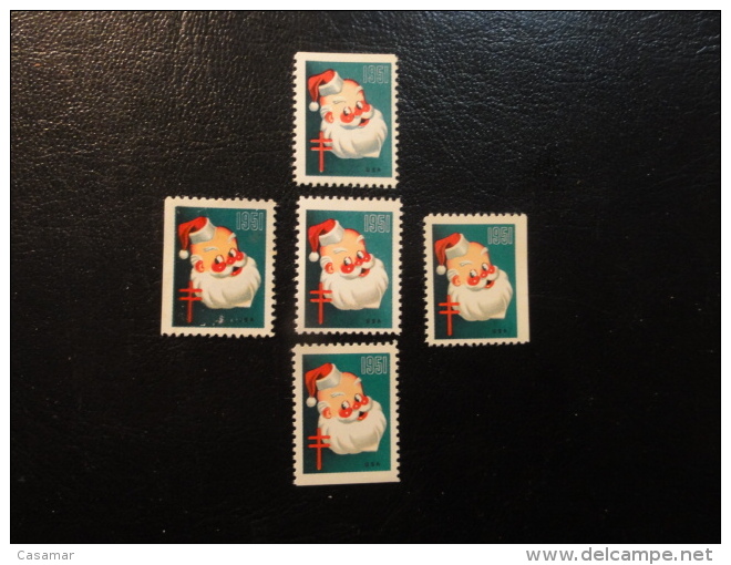 1951 Santa Claus 5 Different Perforation Unperf Top Dawn Rigth Left Vignette Christmas Seals Seal Poster Stamp USA - Non Classés