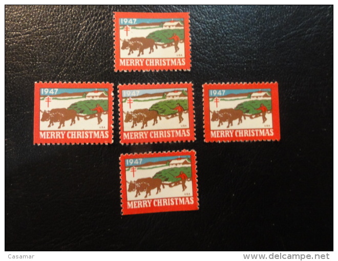 1947 Cow 5 Different Perforation Unperf Top Dawn Rigth Left Vignette Christmas Seals Seal Label Poster Stamp USA - Non Classificati