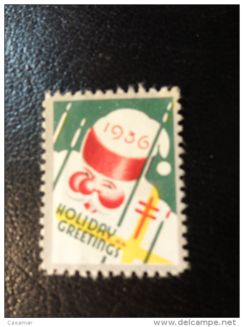 1936 Santa Claus Green Vignette Christmas Seals Seal Label Poster Stamp USA - Non Classificati