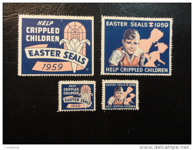 1959 2 Different Size Set Help Crippled Children Health Vignette Charity Seals Eastern Seals Seal Label Poster Stamp USA - Non Classés