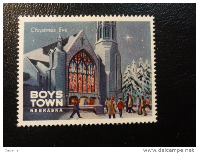 Christmas Eve Church BOYS TOWN Nebraska Vignette Poster Stamp Label USA - Non Classés