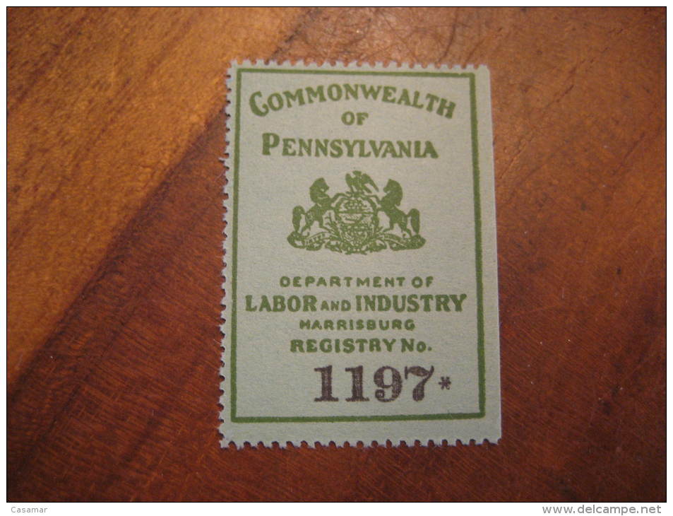 Commonwealth Of Pennsylvania Labor Industry Horse Horses Poster Stamp Label Vignette Vi&ntilde;eta USA - Other & Unclassified