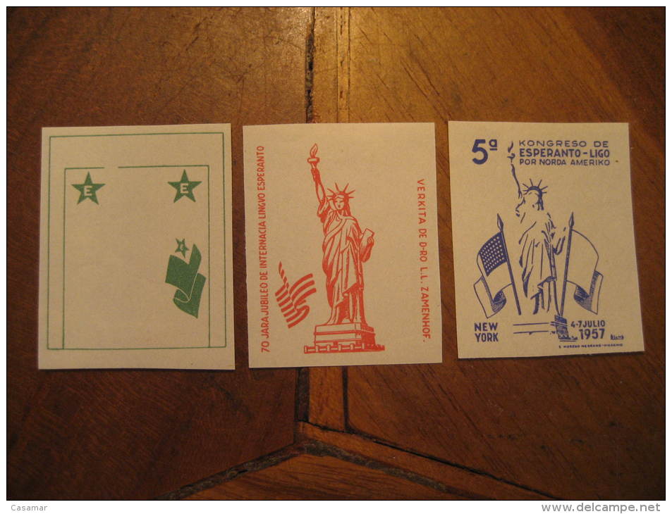 New York 1957 Esperanto Liberty Statue Proof Druck Colour Imperforated 3 Poster Stamp Label Vignette Vi&ntilde;eta USA - Ensayos, Reimpresiones & Espécimenes