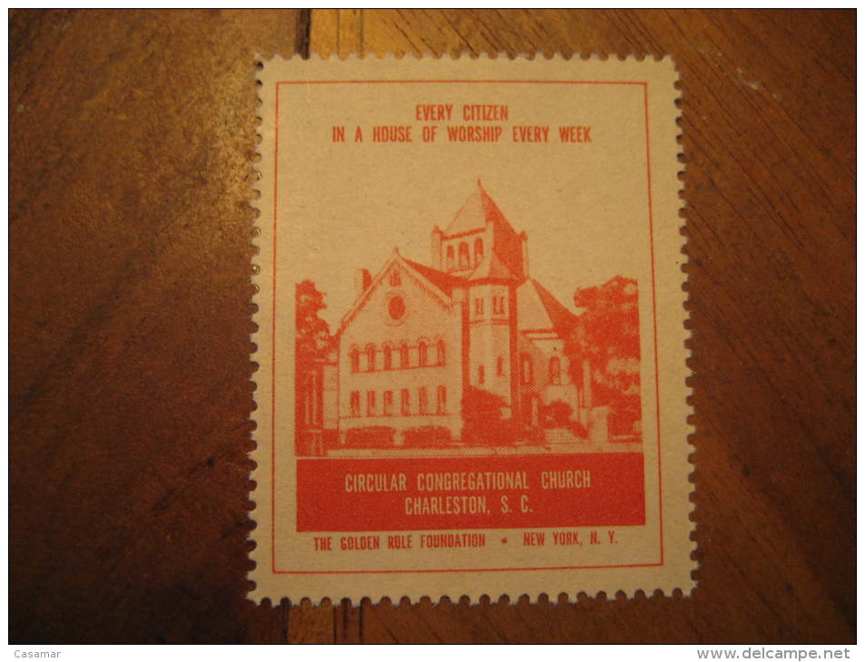 Charleston Circular Congregational Church Religion Poster Stamp Label Vignette Vi&ntilde;eta USA - Other & Unclassified