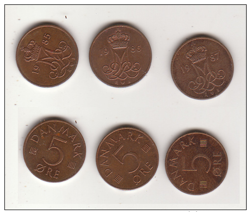 Dänemark , 5 Öre , 1985 , 1986 , 1987 ( G.Schön 77 ) - Dänemark