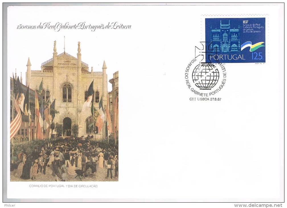 Portugal, 1987, FDC 150 Anos Do Real Gabinete Português De Literatura Do Rio De Janeiro, Carimbo De Lisboa - FDC