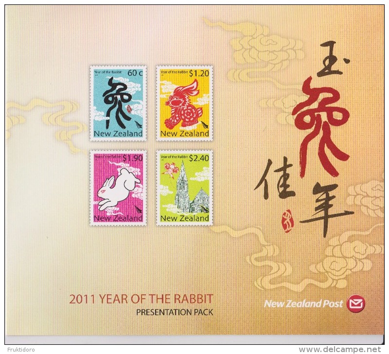 New Zealand Mi 2765-2768 + Block 268 + FDC Presentation Pack - Chinese New Year - Lunar Year Of The Rabbit 2011 - Presentation Packs