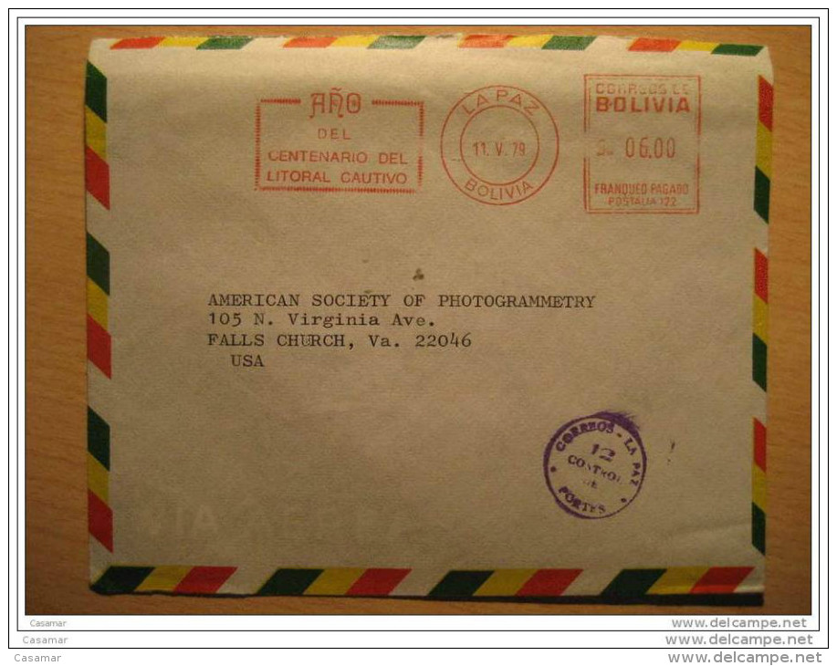 La Paz 1979 To Falls Church Va USA Centenario Litoral Cautivo Cancel Cover Bolivia - Bolivië