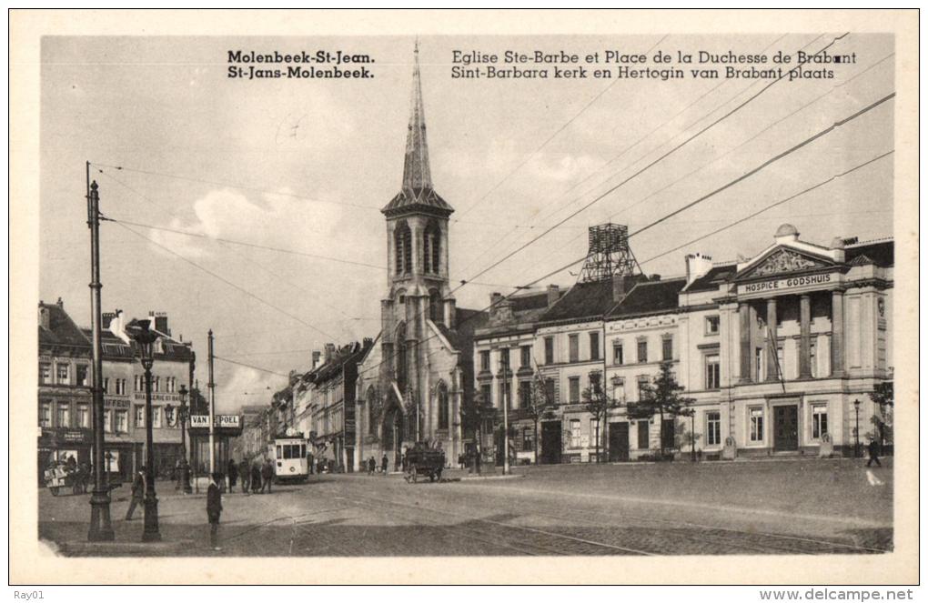 BELGIQUE - BRUXELLES - MOLENBEEK-SAINT-JEAN - SINT-JANS-MOLENBEEK - Eglise Ste-Barbe Et Place De La Duchesse De Brabant. - Molenbeek-St-Jean - St-Jans-Molenbeek