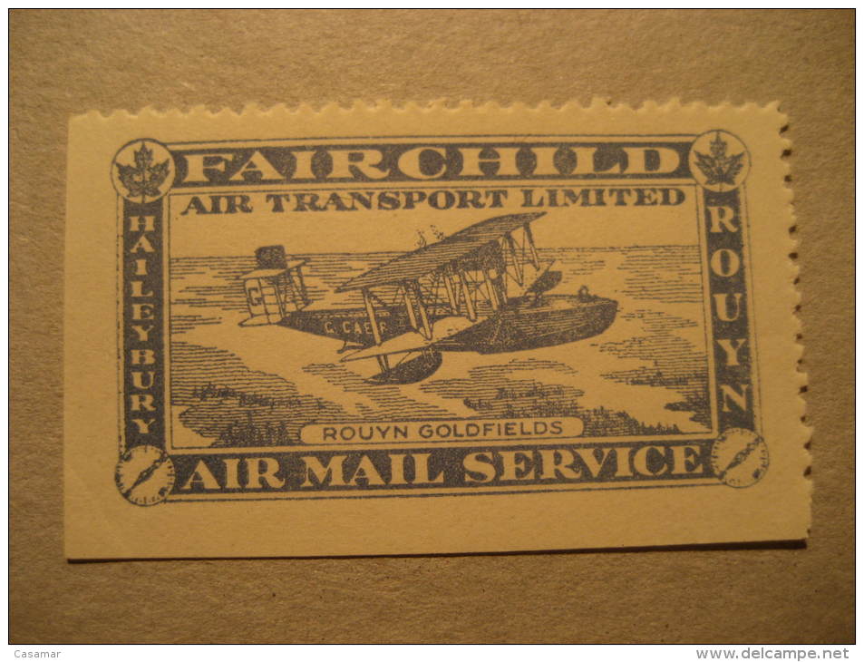 GB UK Fairchild Air Mail Service Rouyn Goldfields Gold Poster Stamp Vignette Vi&ntilde;eta Label Canada - Posta Aerea: Semi-ufficiali