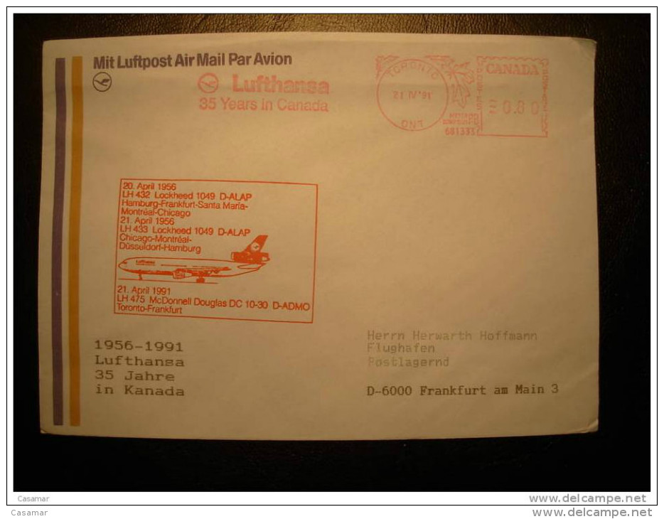 Lufthansa Metter Mail First Flight Hamburg Frankfurt Santa Maria Montreal Chicago Toronto Canada Germany - Premiers Vols