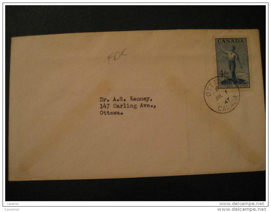 1947 Citizen Citoyen Reloj Horloge Clock Relojeria Joyeria Jewelry FDC Cover Canada - ....-1951