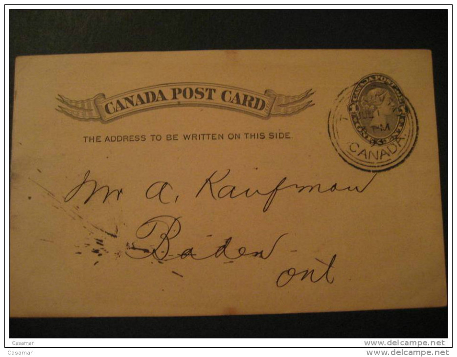 1893 Toronto To Baden Ontario James Tennant Wholesale Cumber Entero Tarjeta Postal Post Card Postal Stationery Canada - 1860-1899 Règne De Victoria