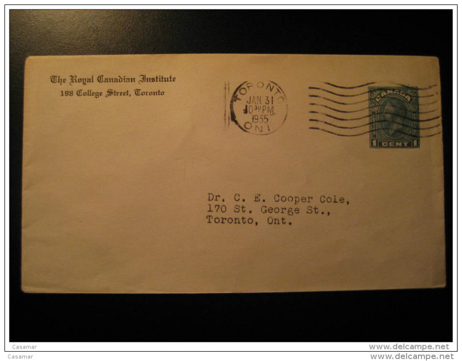 Toronto 1935 Postal Stationery Cover One Cent CANADA - 1903-1954 Reyes