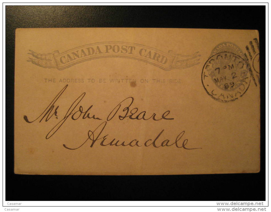 Toronto 1889 To Armadale AUSTRALIA ? Postal Stationery Post Card THE NEWS PRINTING COMPANY One Cent CANADA - 1860-1899 Victoria