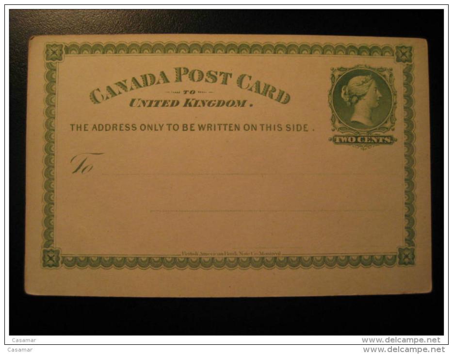 To UNITED KINGDOM Postal Stationery Post Card UPU Two Cents Canada - 1860-1899 Règne De Victoria