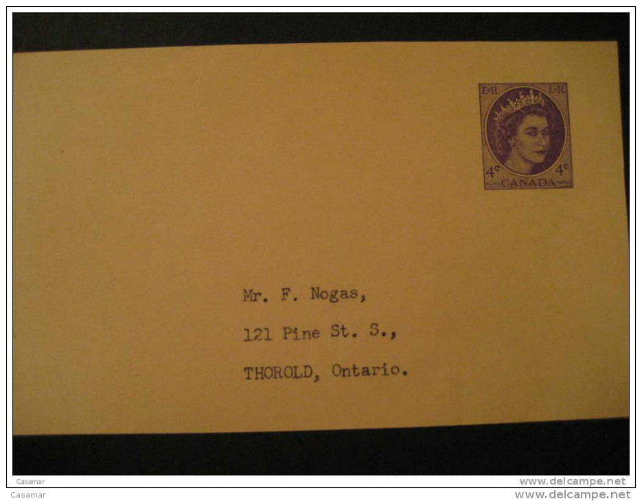 Thorold Ontario 4c Lila Tarjeta Entero Postal Post Card Stationery Canada - 1953-.... Regering Van Elizabeth II