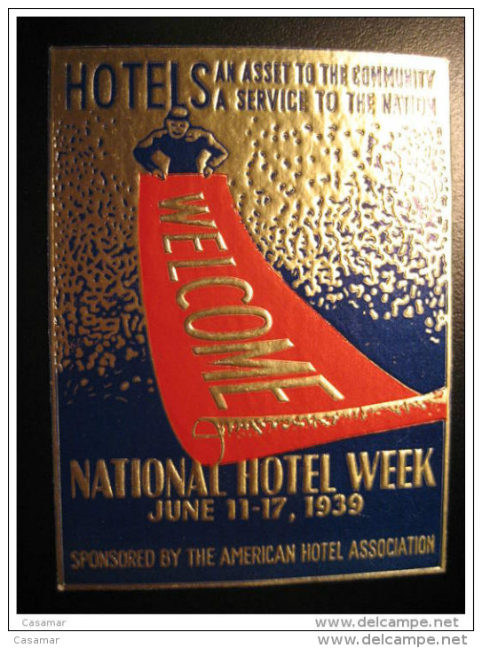 Hotel Hotels Association Week Welcome Poster Stamp Label Vignette Viñeta CANADA - Local, Strike, Seals & Cinderellas