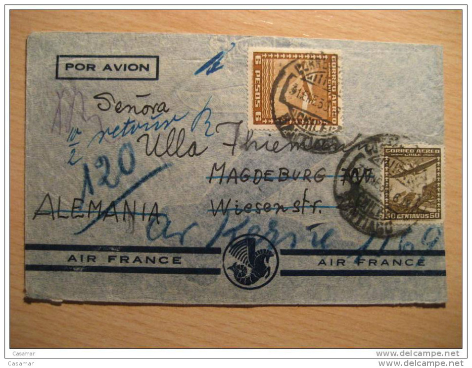 Santiago 1939 To Magdeburg Germany 2 Plane Air Mail Stamp On Air France Cover Chile - Chile