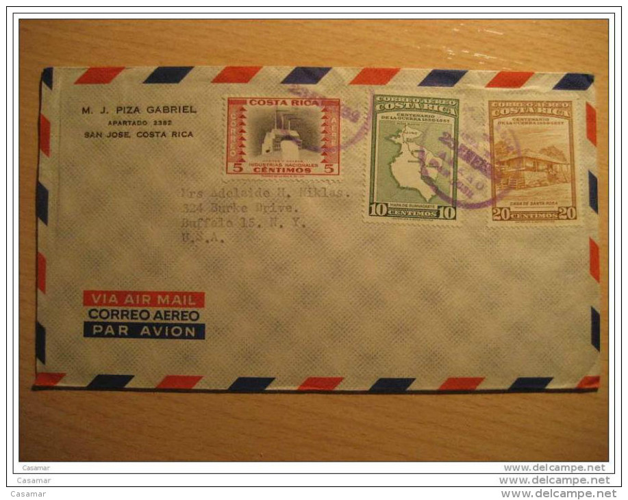 San Jose 1959 To New York NY USA Air Mail Correo Aereo Cover 3 Stamps Costa Rica - Costa Rica