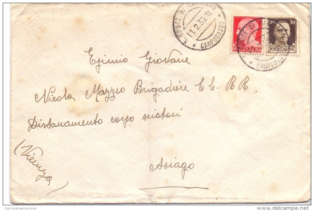 TIMBRO SANTA CROCE DI MAGLIANO  - 12X18 - LS - ANNO 1939 - TEMA TOPIC COMUNI D'ITALIA - STORIA POSTALE - Macchine Per Obliterare (EMA)