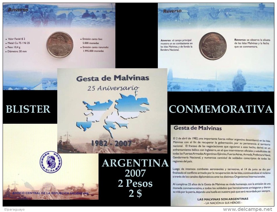 ARGENTINA Blisters 25° Aniv. Gesta De Malvinas 2 Pesos 2007 Nº 002477/003858 (DOS BLISTERS DISPONIBLES) - Argentina