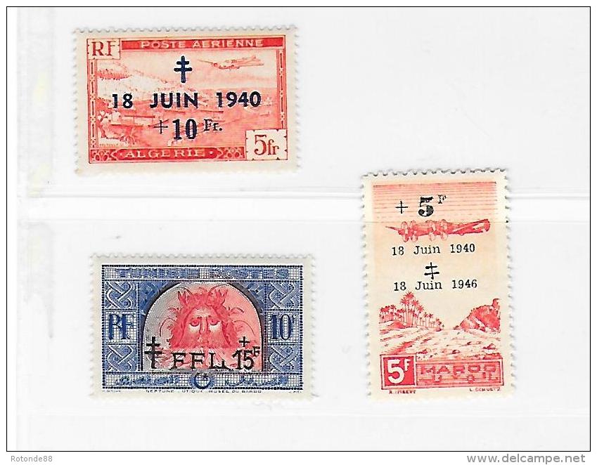 3 Timbres Neufs  18 Juin 1940 - Algérie - Tunisie - Maroc - Autres & Non Classés