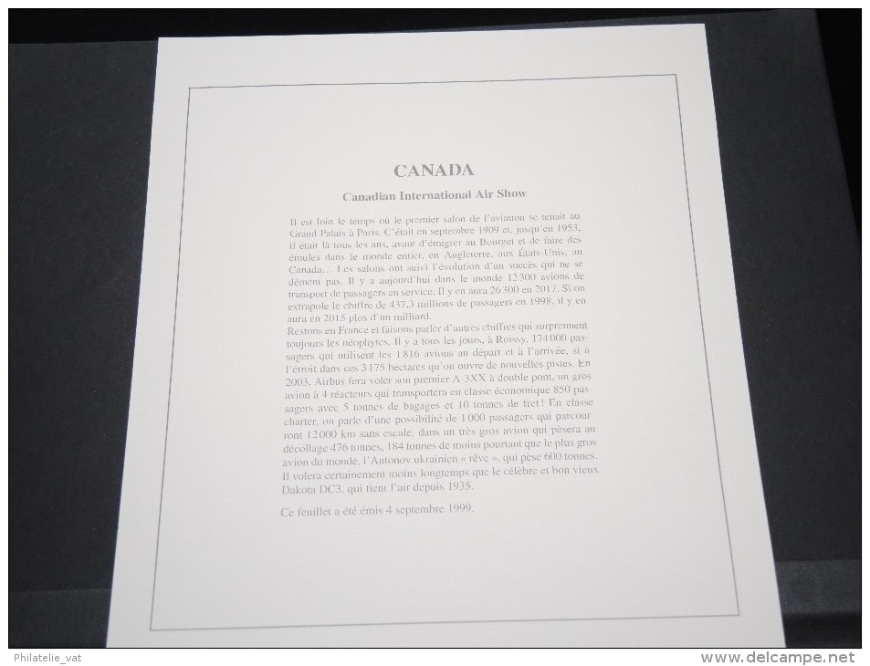 CANADA -  Bloc Luxe Avec Texte Explicatif - Belle Qualité - À Voir -  N° 11541 - Hojas Bloque