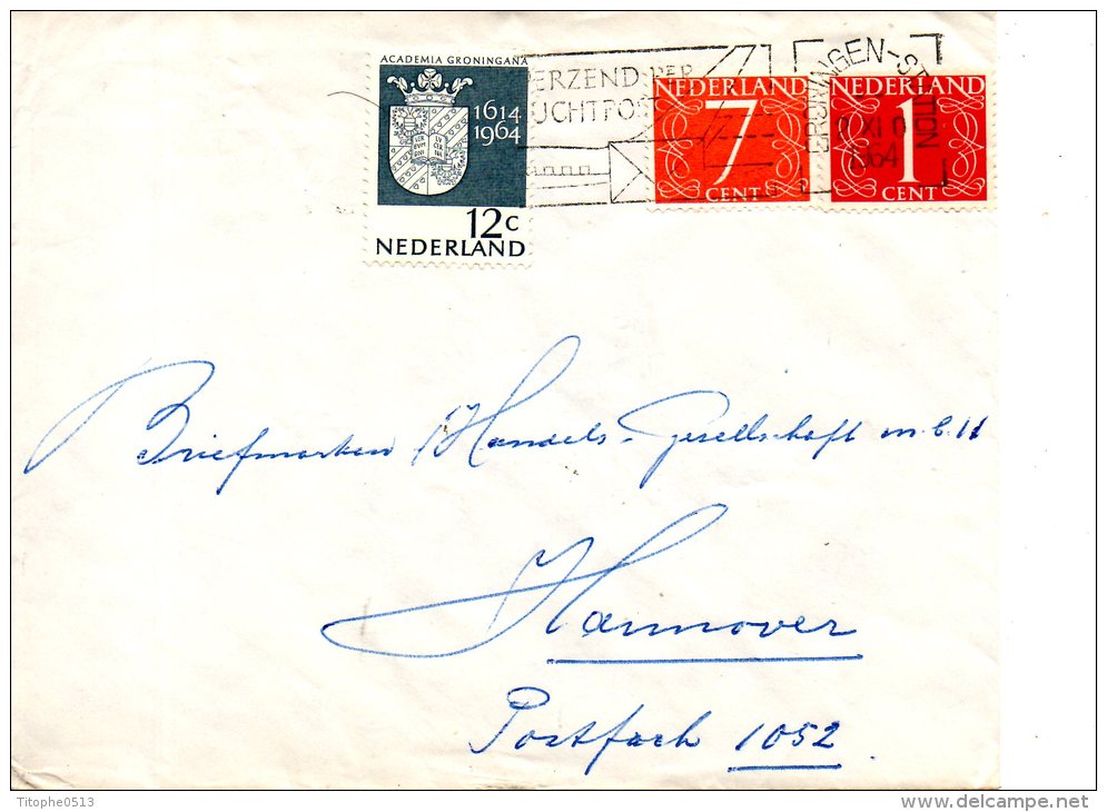PAYS-BAS. N°796 De 1964 Sur Enveloppe Ayant Circulé. Blason De L'université De Groningen. - Covers