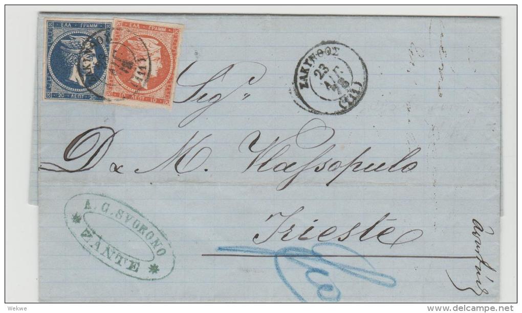 Gr-H004 / GRIECHENLAND -  Hermesköpfe 1878 Nach Triest, Italien - Lettres & Documents
