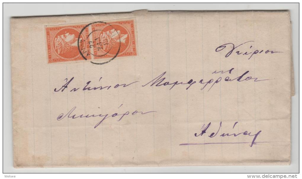 Gr-H014 / GRIECHENLAND -  Hermes, Mi.Nr. 56c, Senkrechtes Paar, Verwendet 1888 - Covers & Documents