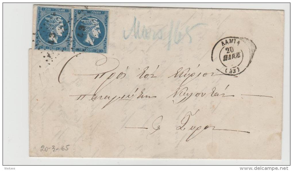 Gr-H015 /  GRIECHENLAND -  BRIEF MIT Hermes, 20 L. (2 X) 1865 - Covers & Documents