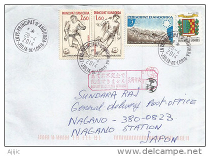 Lettre D'Andorre Adressée à Nagano (Japon) , Avec Timbre à Date Japonais Au Recto Enveloppe - Covers & Documents