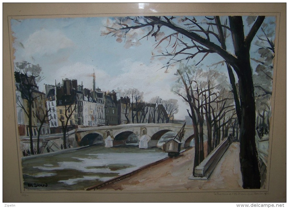 Gouaches Le Pont Marie Et Ile St Louis Quai Bourbon Paris Signée M Sicard  1942 - Gouaches