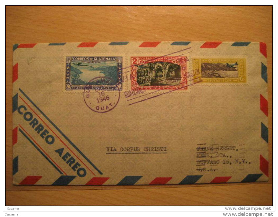 1946 To New York NY USA Via Corpus Christi Houston Texas Cancel Air Mail Cover 3 Stamps Guatemala - Guatemala