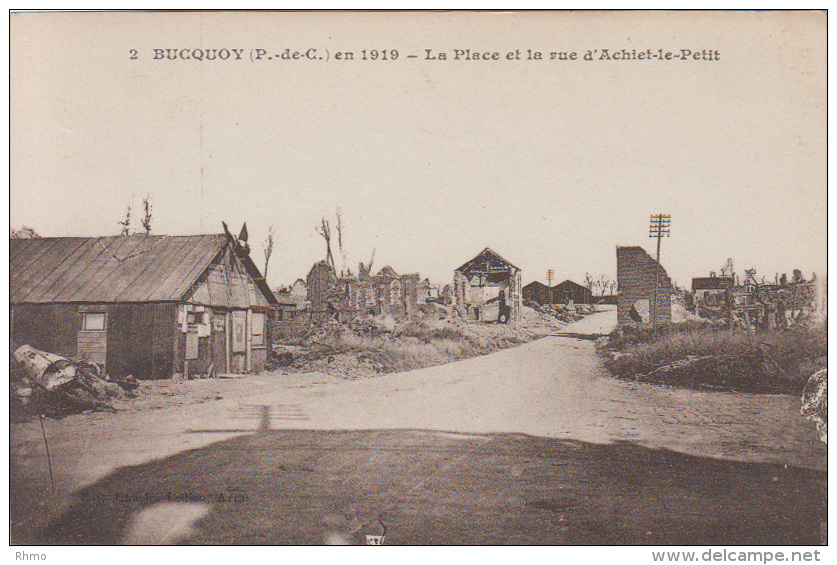 BUCQUOY -2- En1919 - La Place Et La Rue D'Achiet-le-Petit - Autres & Non Classés
