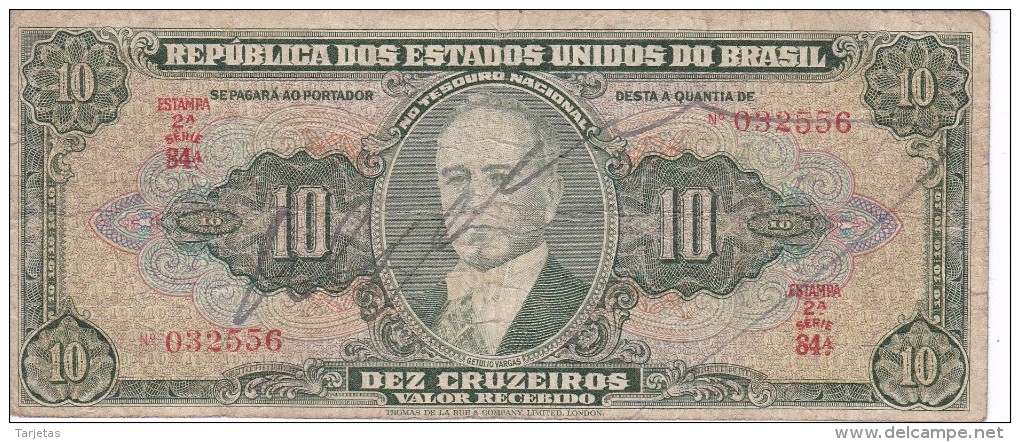 BILLETE DE BRASIL DE 10 CRUZEIROS DEL AÑO 1950 SERIE 84 (BANK NOTE) - Brasil