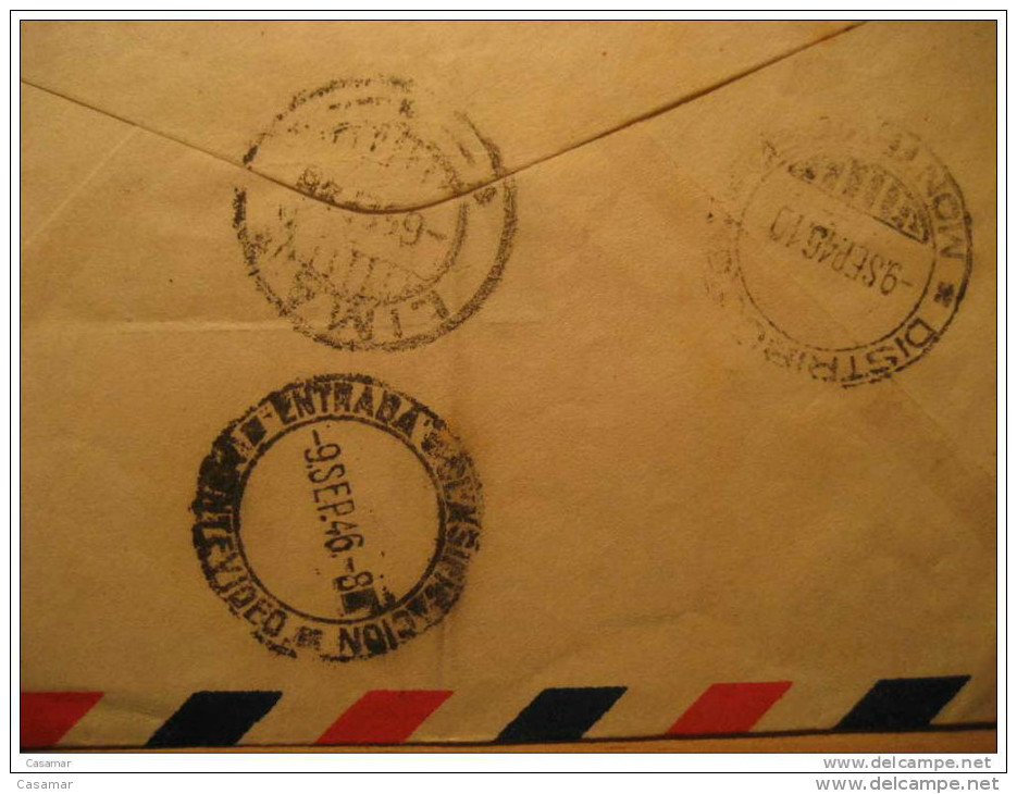 Lima 1946 To Montevideo Uruguay Via Aerea Air Mail Par Avion Registered Cancel Cover 6 Stamps Peru - Peru