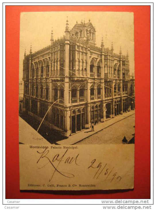 Montevideo 1901 To Milan Milano Italy Italia Stamp On Palacio Municipal Palace Post Card America Uruguay - Uruguay