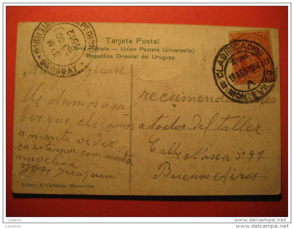 Montevideo 1912 To Buenos Aires Argentina Stamp On Banco Popular Bank Post Card America Uruguay - Uruguay