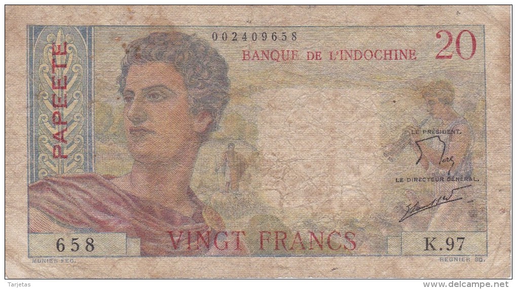 BILLETE DE OUTRE MER DE PAPEETE DE 20 FRANCS DEL AÑO 1963  (BANKNOTE) BANQUE DE L'INDOCHINE - Papeete (Frans-Polynesië 1914-1985)