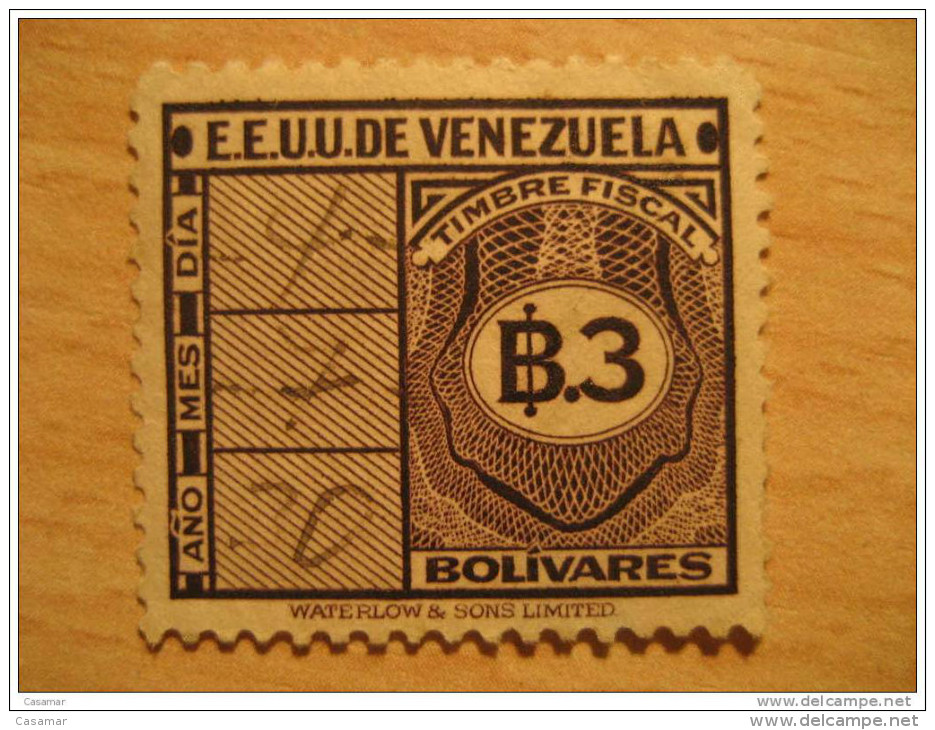 3 Bolivares Timbre Fiscal Poliza Tasa Tax Due Revenue Cinderella Official Venezuela - Venezuela