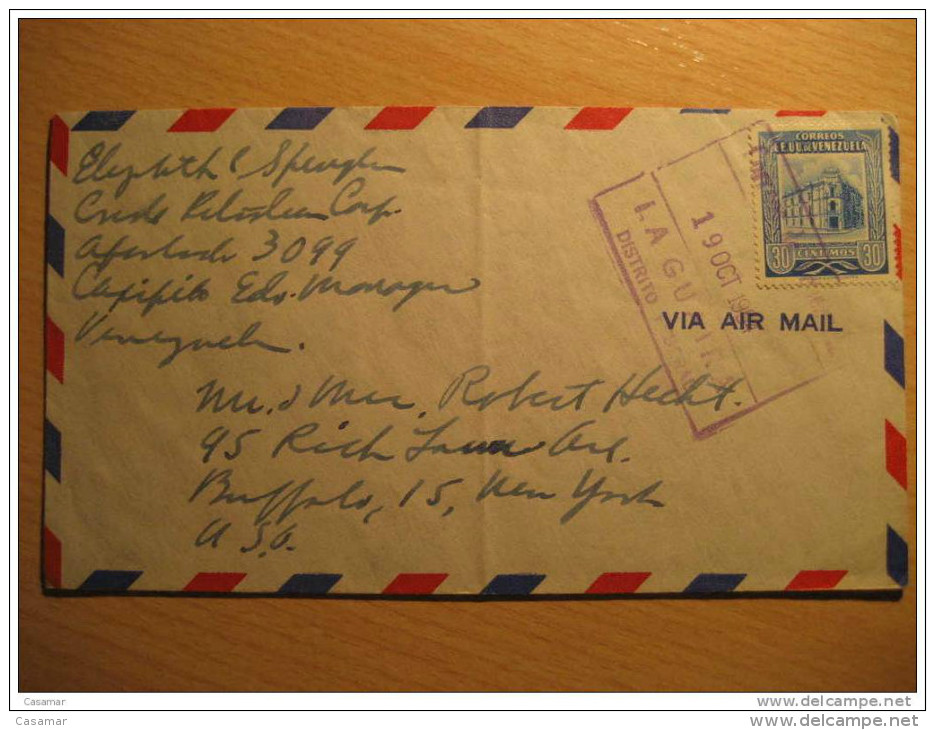 1954 To New York NY USA On Board S.S. Alcoa Cavalier Printed Reverse Air Mail Via Aerea Cancel Cover 1 Stamp Venezuela - Venezuela