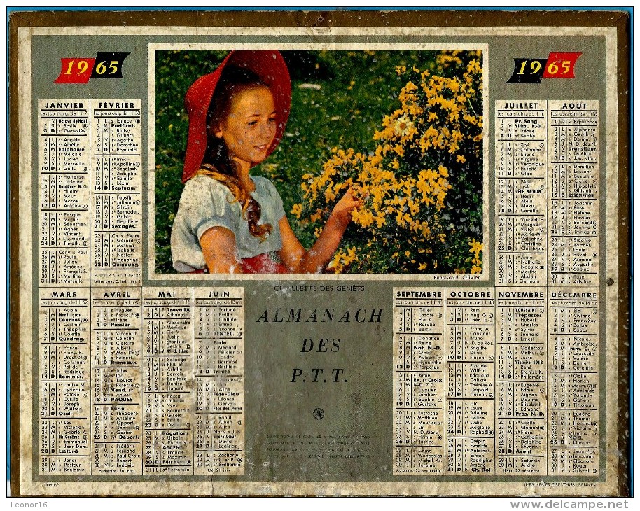 ALMANACH DES P.T.T 1965 (55)  -  Complet ** CEUILLETTE DES GENÊTS ** Photo : OLIVIER  -  Calendrier * OBERTHUR * - Big : 1961-70